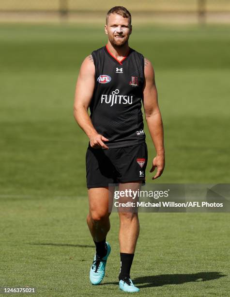 Jake Stringer of the Bombers in action during the Essendon Bombers training session at The Hangar on January 20, 2023 in Melbourne, Australia.