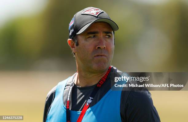 Coach Brad Scott looks on during the Essendon Bombers training session at The Hangar on January 20, 2023 in Melbourne, Australia.