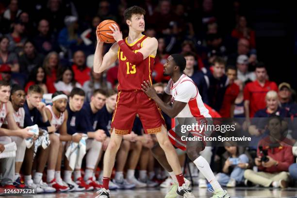 Trojans guard Drew Peterson during the first half of a basketball game between the USC Trojans and the Arizona Wildcats on January 19, 2023 at McKale...