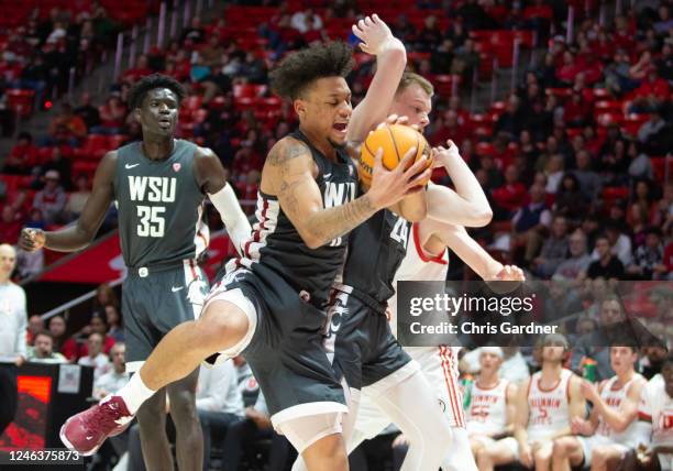 Rodman of the Washington State Cougars grabs a rebound during the second half of their game against the Utah Utes January 19, 2023 at the Jon M...