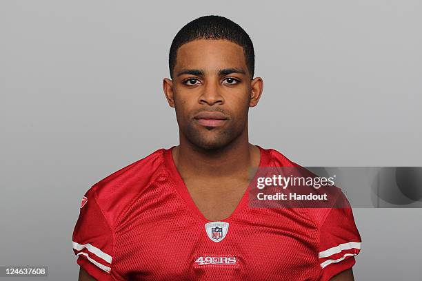 In this handout image provided by the NFL, Michael Crabtree of the San Francisco 49ers poses for his NFL headshot circa 2011 in San Francisco,...