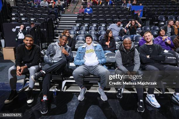 Salt Lake City, UT Walker Kessler of the Utah Jazz sits court-side at the Salt Lake City Stars vs Fort Wayne Mad Ants game at vivint.SmartHome Arena...