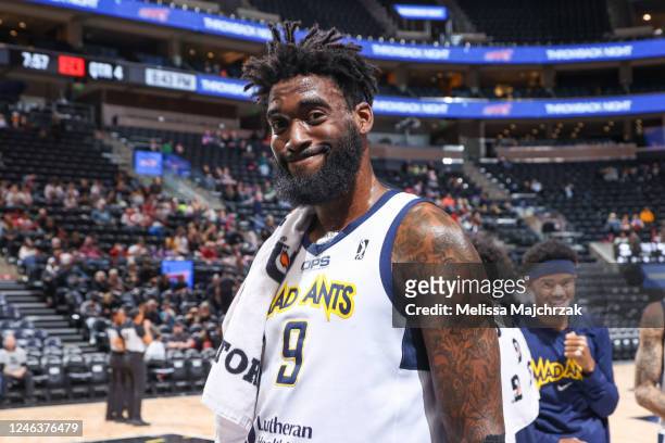 Salt Lake City, UT Norvel Pelle of the Fort Wayne Mad Ants smiles on the court during a time out against the Salt Lake City Stars at vivint.SmartHome...