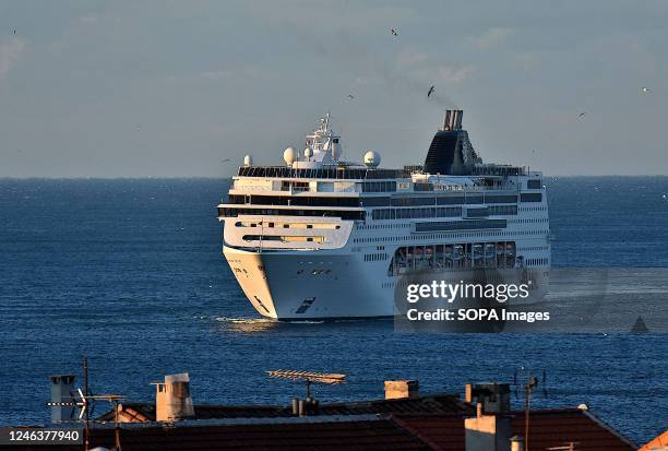 The liner MSC Lirica cruise ship arrives at the French Mediterranean port of Marseille.