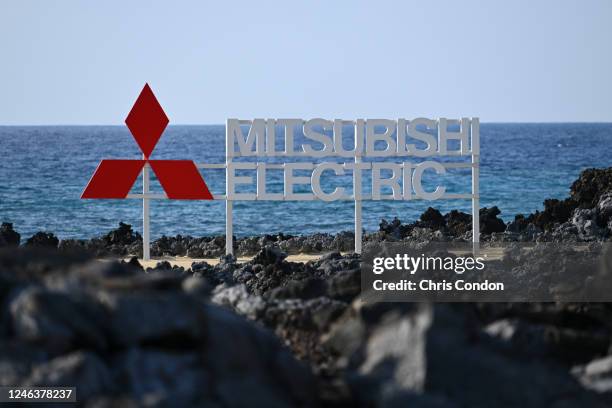 Mitsubishi sign near the 17th green during the first round of the PGA TOUR Champions Mitsubishi Electric Championship at Hualalai Golf Club on...