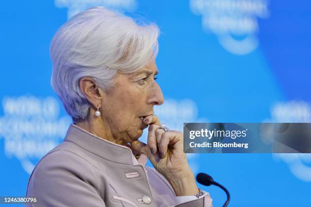 Christine Lagarde, president of the European Central Bank , during a panel session on the closing day of the World Economic Forum in Davos,...