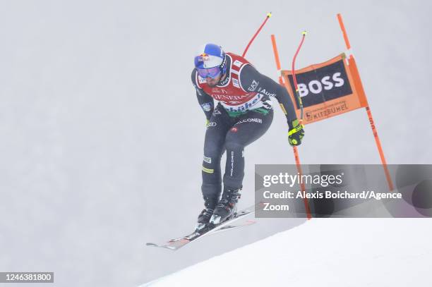 Dominik Paris of Team Italy competes during the Audi FIS Alpine Ski World Cup Men's Downhill on January 20, 2023 in Kitzbuehel, Austria.