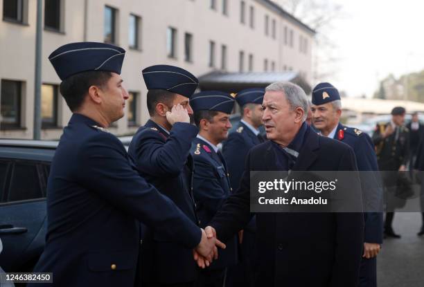 Turkish National Defense Minister Hulusi Akar greets the Turkish soldiers during the his visit the Ramstein Turkish Senior Officer National Support...