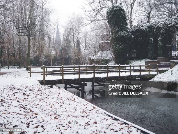 Illustration shows a park in the snow in Hasselt, Friday 20 January 2023. BELGA PHOTO JILL DELSAUX