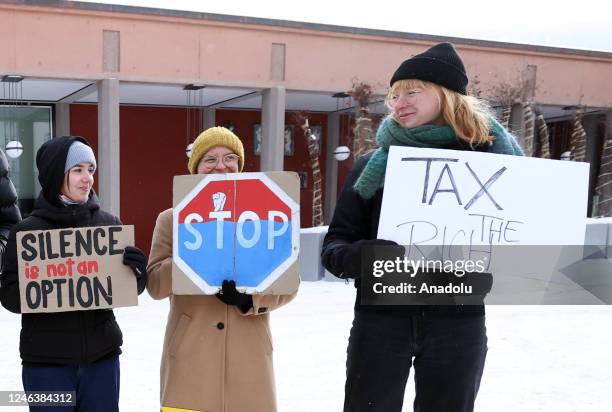 Group of activists protest the World Economic Forum at its closing in Davos, Switzerland on January 20, 2023.