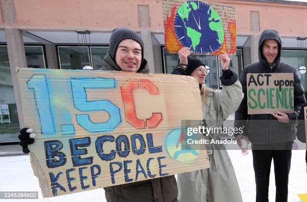 Group of activists protest the World Economic Forum at its closing in Davos, Switzerland on January 20, 2023.