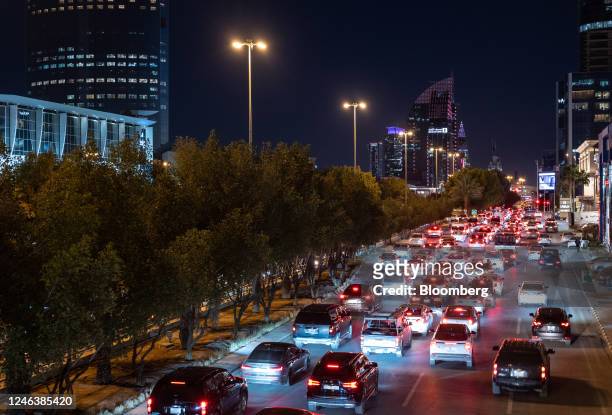 Rush-hour traffic on King Fahd highway in Riyadh, Saudi Arabia, on Thursday, Jan. 19, 2023. Mostly shut off to foreign visitors for years, Crown...