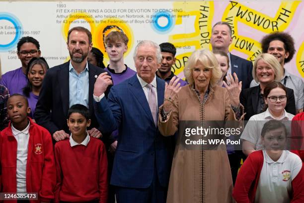 Britain's King Charles III and Camilla, Queen Consort pose for a photograph with Gareth Southgate, England football manager and Prince's Trust...