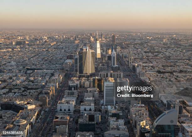 Residential and commercial buildings, viewed from the Kingdom Center, in Riyadh, Saudi Arabia, on Thursday, Jan. 19, 2023. Mostly shut off to foreign...