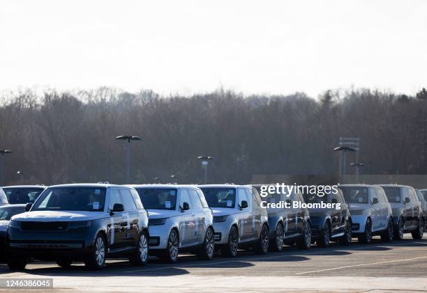 Finished Range Rover sports utility vehicles at Tata Motors Ltd.'s Jaguar Land Rover vehicle manufacturing plant in Solihull, UK, on Friday, Jan. 20,...