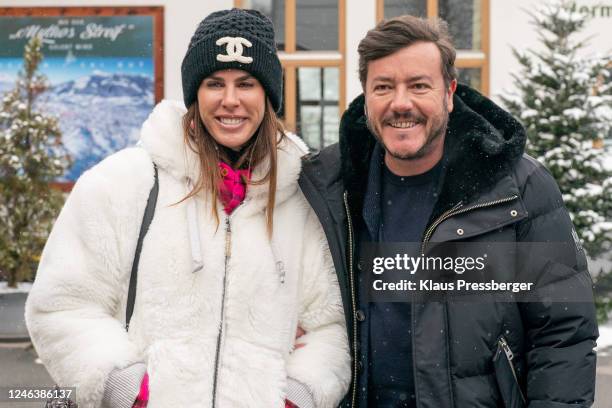 Rene Benko with wife Nathalie of Austria during the Audi FIS Alpine Ski World Cup - Men's Downhill on January 20, 2023 in Kitzbuehel, Austria.