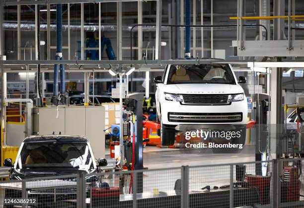 Range Rover sports utility vehicle on the production line at Tata Motors Ltd.'s Jaguar Land Rover vehicle manufacturing plant in Solihull, UK, on...