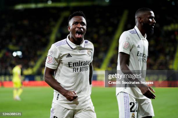 Vinicius Junior of Real Madrid, Antonio Rudiger of Real Madrid during the Spanish Copa del Rey match between Villarreal v Real Madrid at the Estadio...