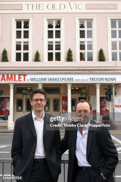 American actor Kevin Spacey and creative director David Liddiment outside The Old Vic Theatre in London, England on 14th April, 2004.