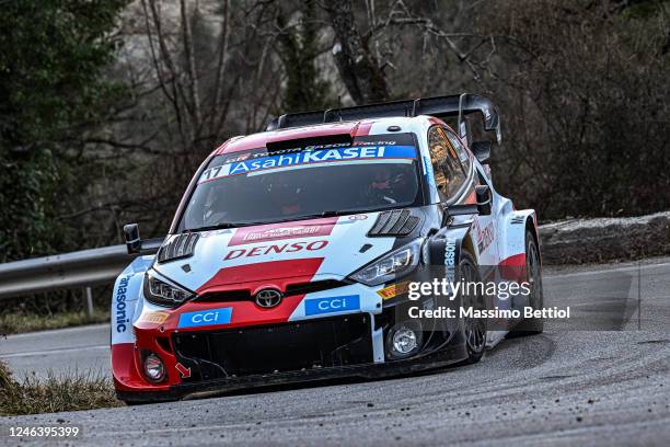 Sebastien Ogier of France and Vincent Landais of France compete with their Toyota Gazoo Racing WRT Toyota GR Yaris Rally1 Hybrid during Day Two of...