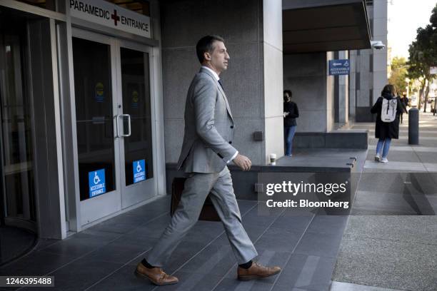 Alex Spiro, attorney for Elon Musk, departs court in San Francisco, California, US, on Friday, Jan. 20, 2023. Investors suing Tesla and Musk, its...