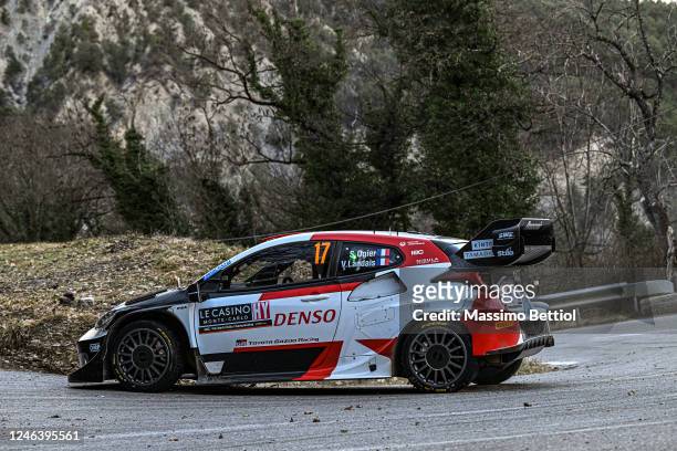 Sebastien Ogier of France and Vincent Landais of France compete with their Toyota Gazoo Racing WRT Toyota GR Yaris Rally1 Hybrid during Day Two of...