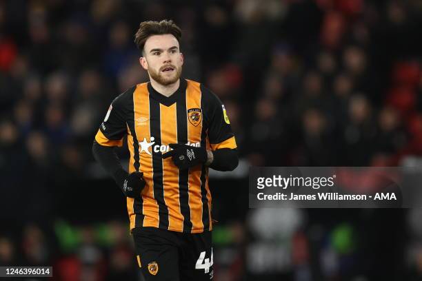Aaron Connolly of Hull City during the Sky Bet Championship between Sheffield United and Hull City at Bramall Lane on January 20, 2023 in Sheffield,...