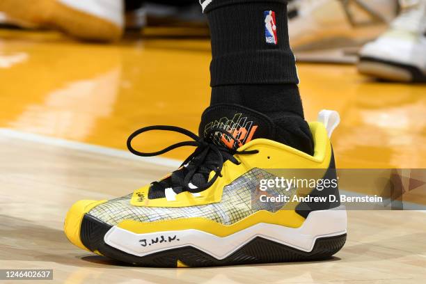 The sneakers worn by Russell Westbrook of the Los Angeles Lakers during the game against the Memphis Grizzlies on January 20, 2023 at Crypto.Com...