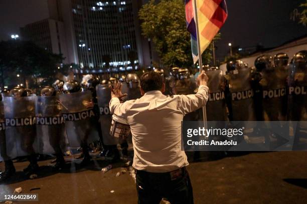 People gather to protest against general elections, the removal of President Boluarte and justice for the protesters who died during clashes with the...