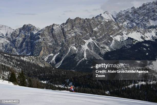 Camille Cerutti of Team France competes during the FIS Alpine Ski World Cup Women's Downhill on January 21, 2023 in Cortina d'Ampezzo, Italy.