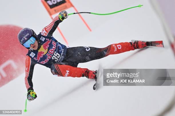 Canada's Brodie Seger races during the men's "Hahnenkamm ski course" downhill competition of the FIS Ski World Cup in Kitzbuehel, Austria, on January...