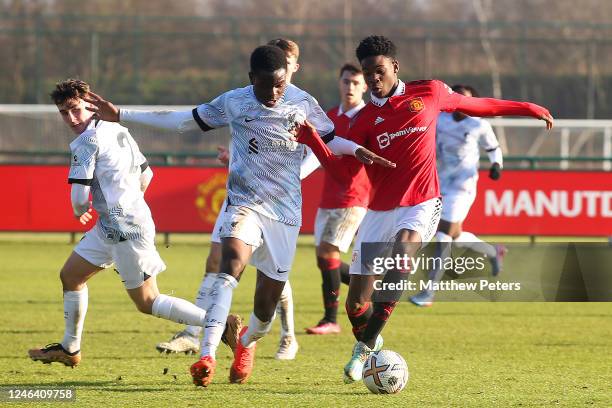 Victor Musa of Manchester United in action during the U18 Premier League match between Manchester United and Liverpool at Carrington Training Ground...