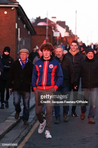 Fans approach Selhurst Park during the Premier League match between Crystal Palace and Newcastle United at Selhurst Park on January 21, 2023 in...