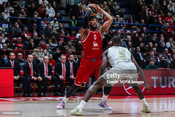 Brandon Davies of EA7 Emporio Armani Milan and Charles Kahudi of LDLC Asvel Villeurbanne seen in action during the Turkish Airlines EuroLeague...