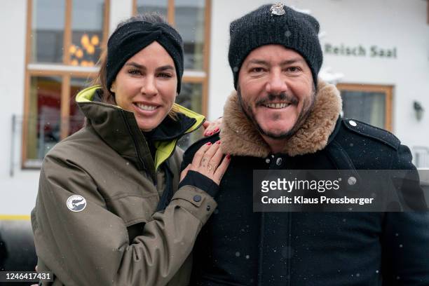 Rene Benko with wife Nathalie of Austria during the Audi FIS Alpine Ski World Cup - Men's Downhill on January 21, 2023 in Kitzbuehel, Austria.