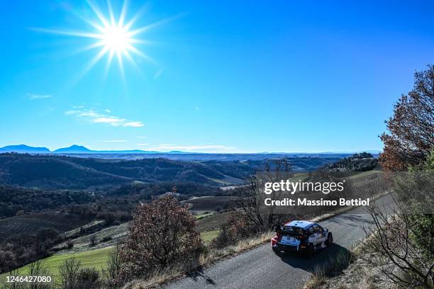 Kalle Rovanpera of Finland and Jonne Halttunen of Finland compete with the Toyota Gazoo Racing WRT Toyota GR Yaris Rally1 Hybrid during Day Three of...