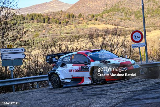 Sebastien Ogier of France and Vincent Landais of France compete with the Toyota Gazoo Racing WRT Toyota GR Yaris Rally1 Hybrid during Day Three of...