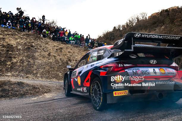 Esapekka Lappi of Finland and Janne Ferm of Finland compete with the Hyundai Shell Mobis WRT Hyundai i20 N Rally1 Hybrid during Day Three of the FIA...