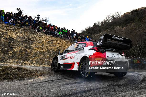 Elfyn Evans of Great Britain and Scott Martin of Great Britain compete with the Toyota Gazoo Racing WRT Toyota GR Yaris Rally1 Hybrid during Day...