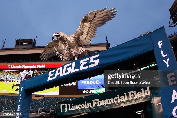 General view of the Philadelphia Eagles logo prior to the NFC Divisional playoff game between the Philadelphia Eagles and the New York Giants on...