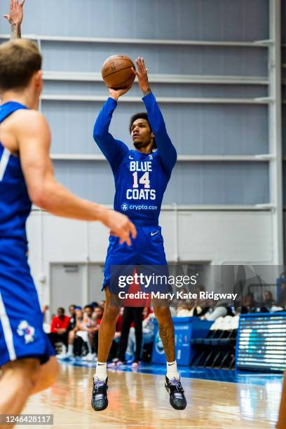 Patrick McCaw of the Delaware Blue Coats shoots the ball against the Long Island Nets on January 21, 2023 at Chase Fieldhouse in Wilmington,...