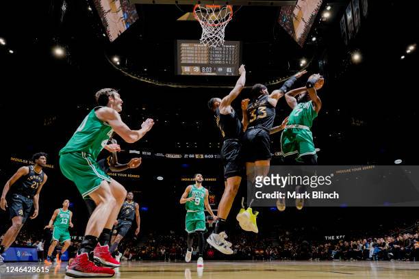 Jaylen Brown of the Boston Celtics goes to the basket against the Toronto Raptors on January 21, 2023 at the Scotiabank Arena in Toronto, Ontario,...