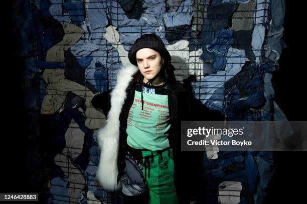 Soko attends the Marine Serre Menswear Fall-Winter 2023-2024 show as part of Paris Fashion Week on January 21, 2023 in Paris, France.