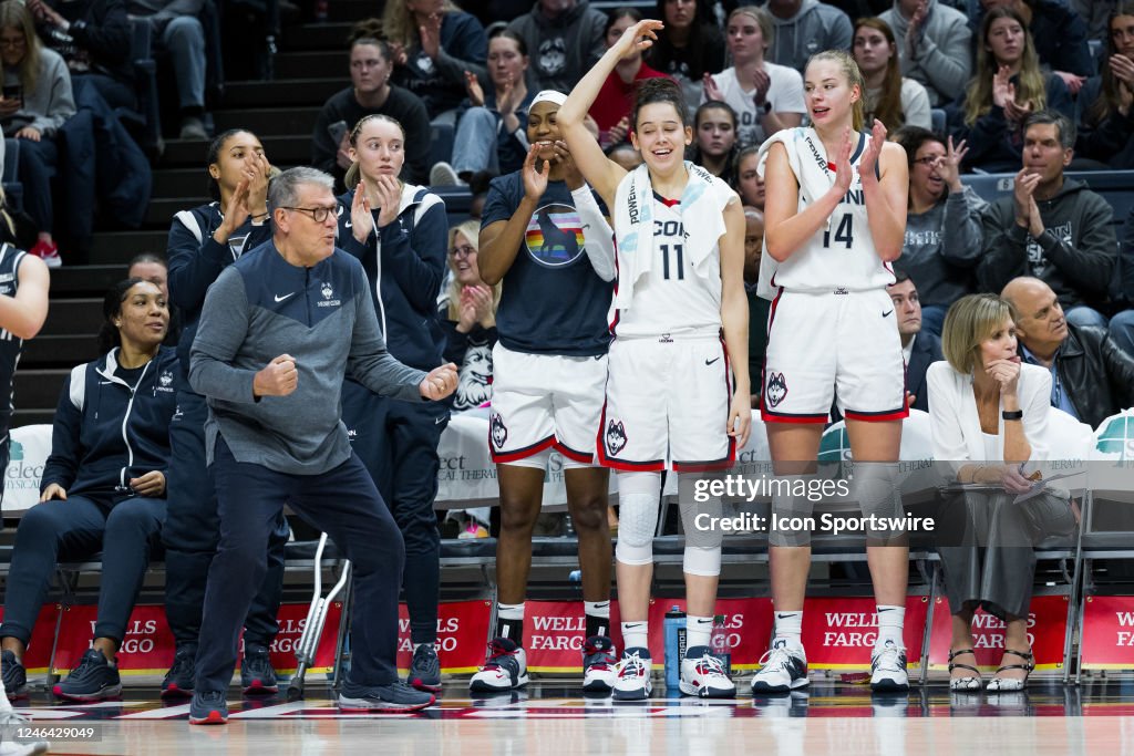 Wnba Butler UConn Huskies head coach Geno Auriemma dances on the sidelines during ...