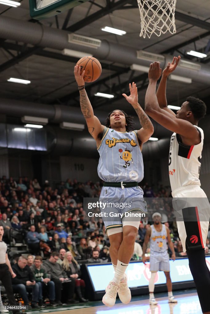 Rob Edwards of the Wisconsin Herd shoots against Christian Koloko of ...