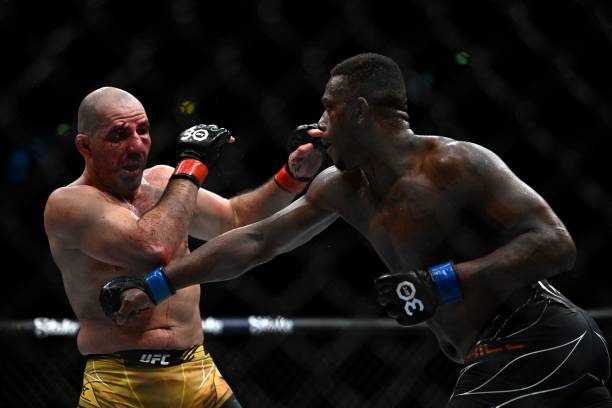 Brazilian Glover Teixera competes against US Jamahal Hill during their light heavyweight title bout at the Ultimate Fighting Championship event at...