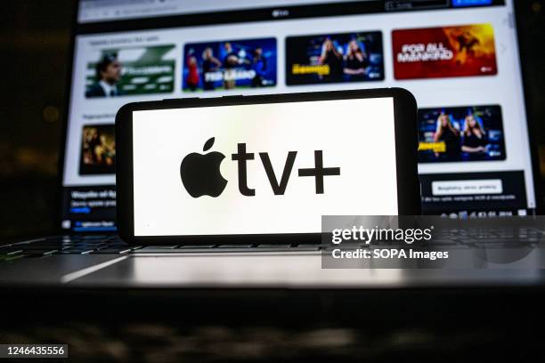 In this photo illustration an Apple TV+ logo seen displayed on a smartphone.