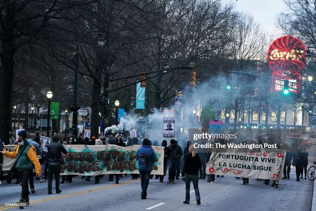 ATLANTA, GA - JANUARY 21- Demonstrators protest the death of en