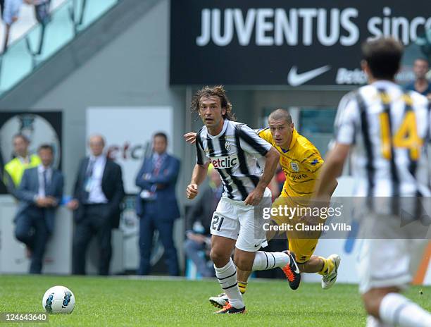 Andrea Pirlo of Juventus FC in action during the Serie A match between Juventus FC v Parma FC at Juventus Stadium on September 11, 2011 in Turin,...