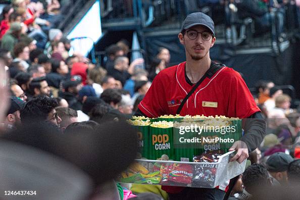 Snack Ruptors Snack and popcorn vendor during a break during the Toronto Raptors v ...
